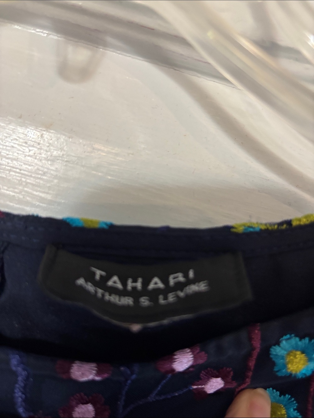 Tahari Navy Floral Embroidered Dress - Picture 2 of 4